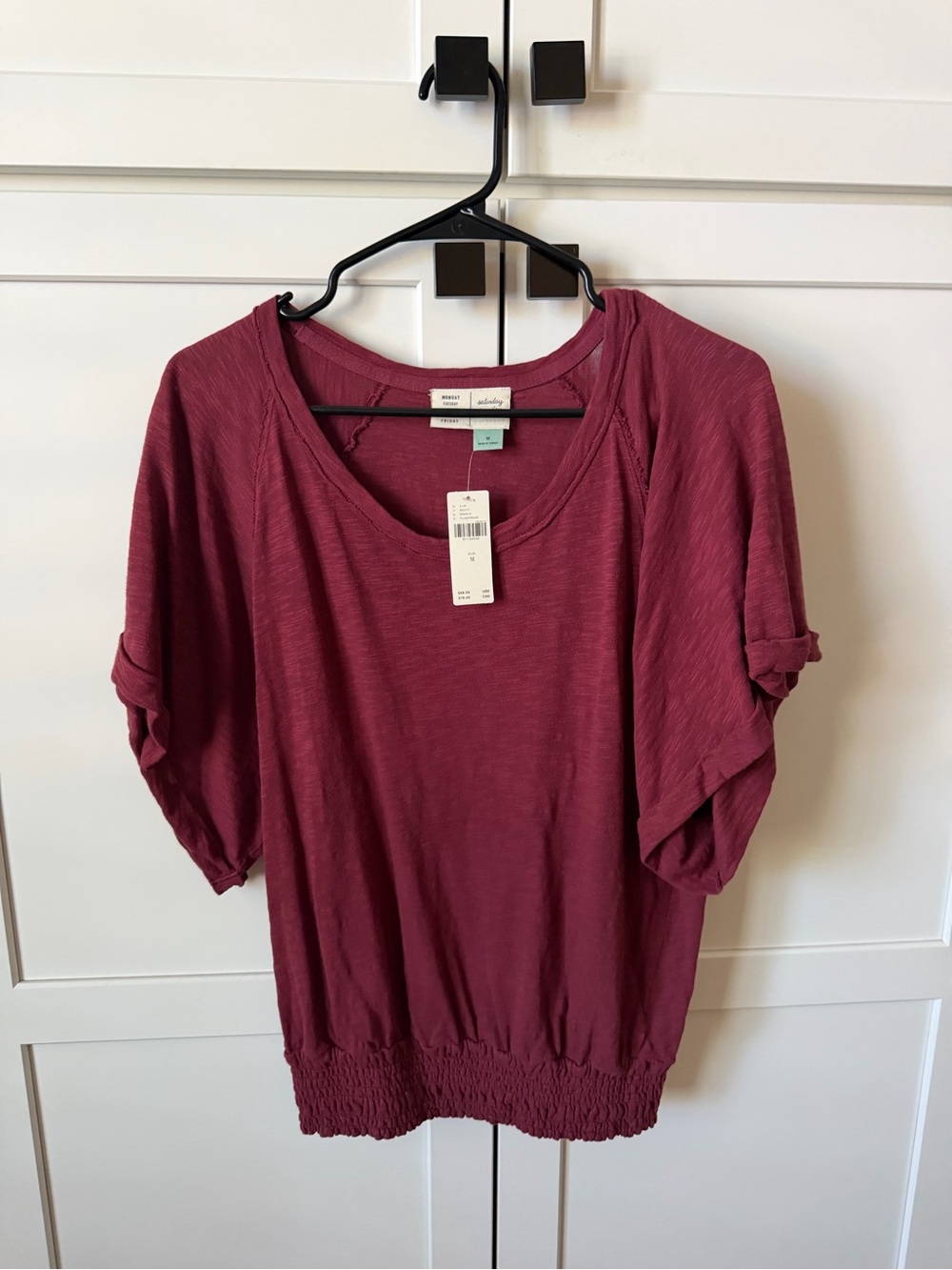 Anthropologie Rolled-Sleeve Scoop Neck Top